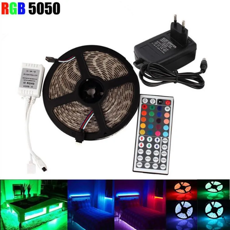 set di nastri luminosi a led 5050 RGB impermeabili ip65 300led 5m con telecomando adattatore di alimentazione 12V 5A che cambia colore