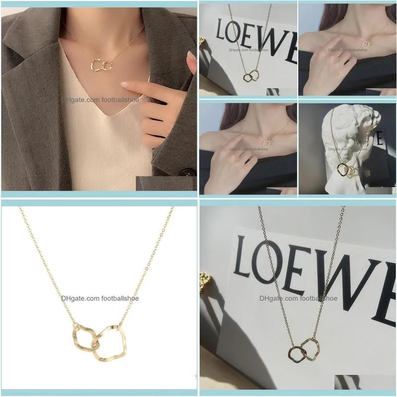 Women`s Fashion Creative Irregular Geometric Stitching Pandent Necklace Hundred And One Double Ring Collarbone Chain Chains