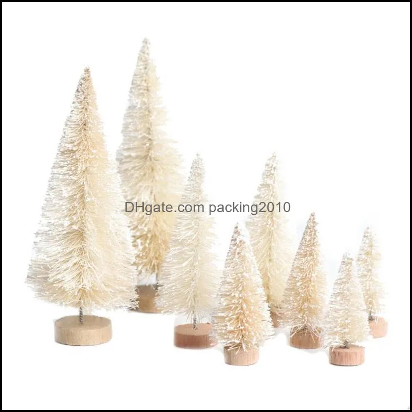 Christmas Decorations 8pcs Mini Tree Sisal Silk On Snow Tower Pine Decorative Small Ornaments Accessories