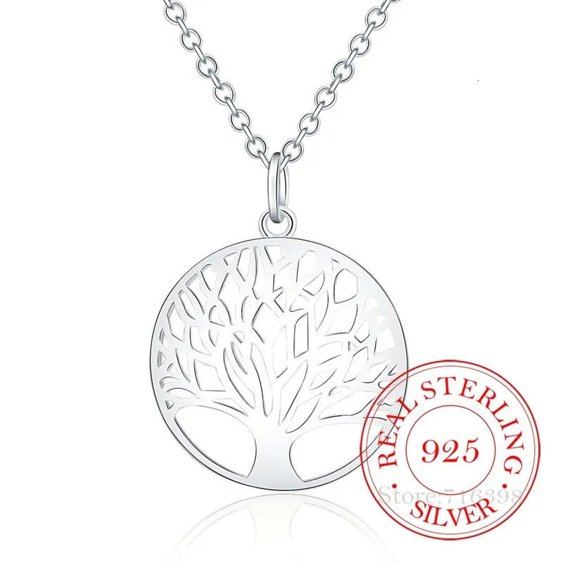 Gorące drzewo życia kryształ okrągły mały wisiorek naszyjnik 925 Sterling Silver Bijoux Collier eleganckie kobiety biżuteria prezent Dropshipping