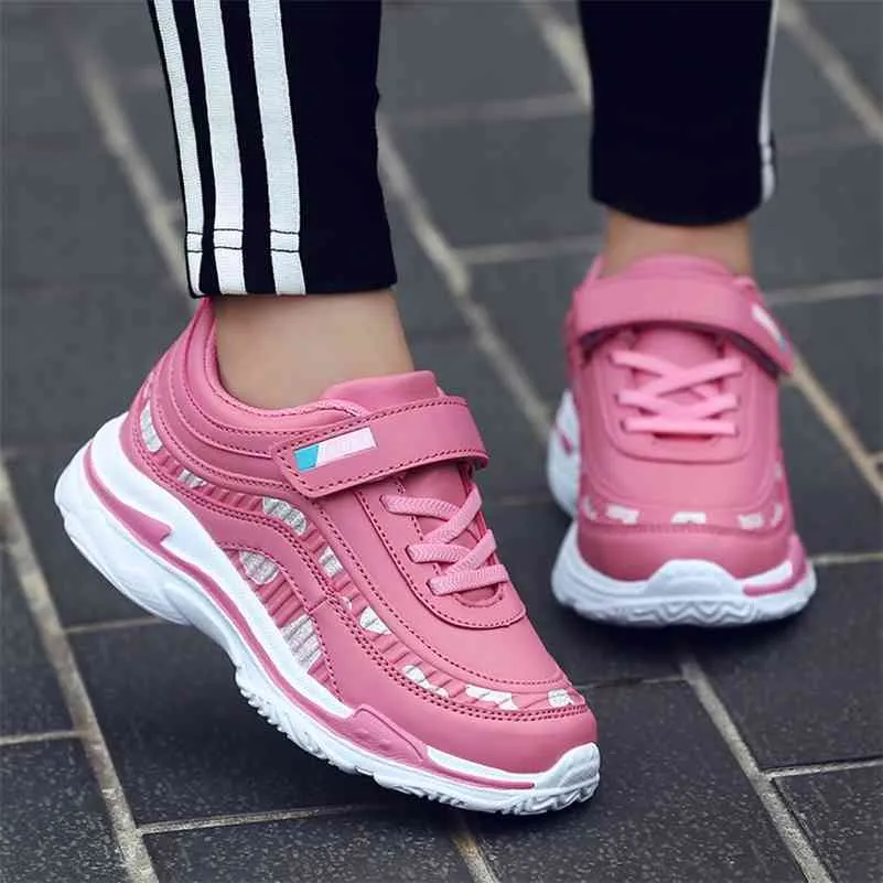 Moda Bebé Niñas Zapatillas Niños Deportes Zapatos para correr Niñas Niños Tenis Zapatillas Rosa Pu Cuero Casual Zapatos para caminar Niños 210329