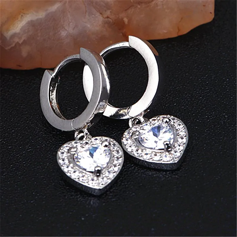 Stud Silver Earrings Ear Buckle Personality Charm Temperament Wild Smart Heart Pendant Inlaid Zircon Female Jewelry