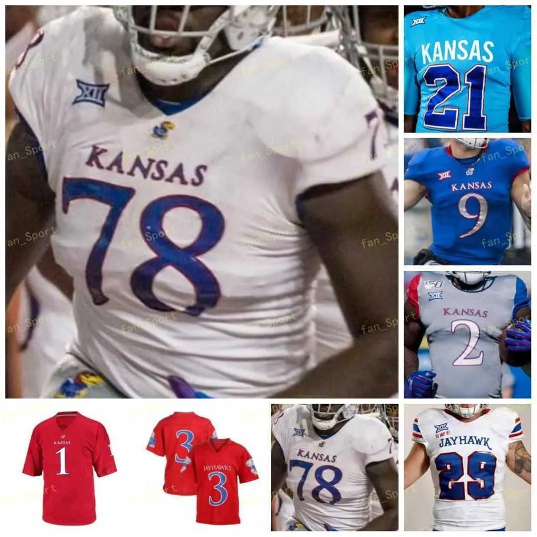 Kansas Jayhawks voetbalshirt NCAA College 10 Khalil Herbert 2 Daylon Charlot 78 Hakeem Adeniji Aqib Talib 3 Miles Kendrick 7 Thomas Vittie