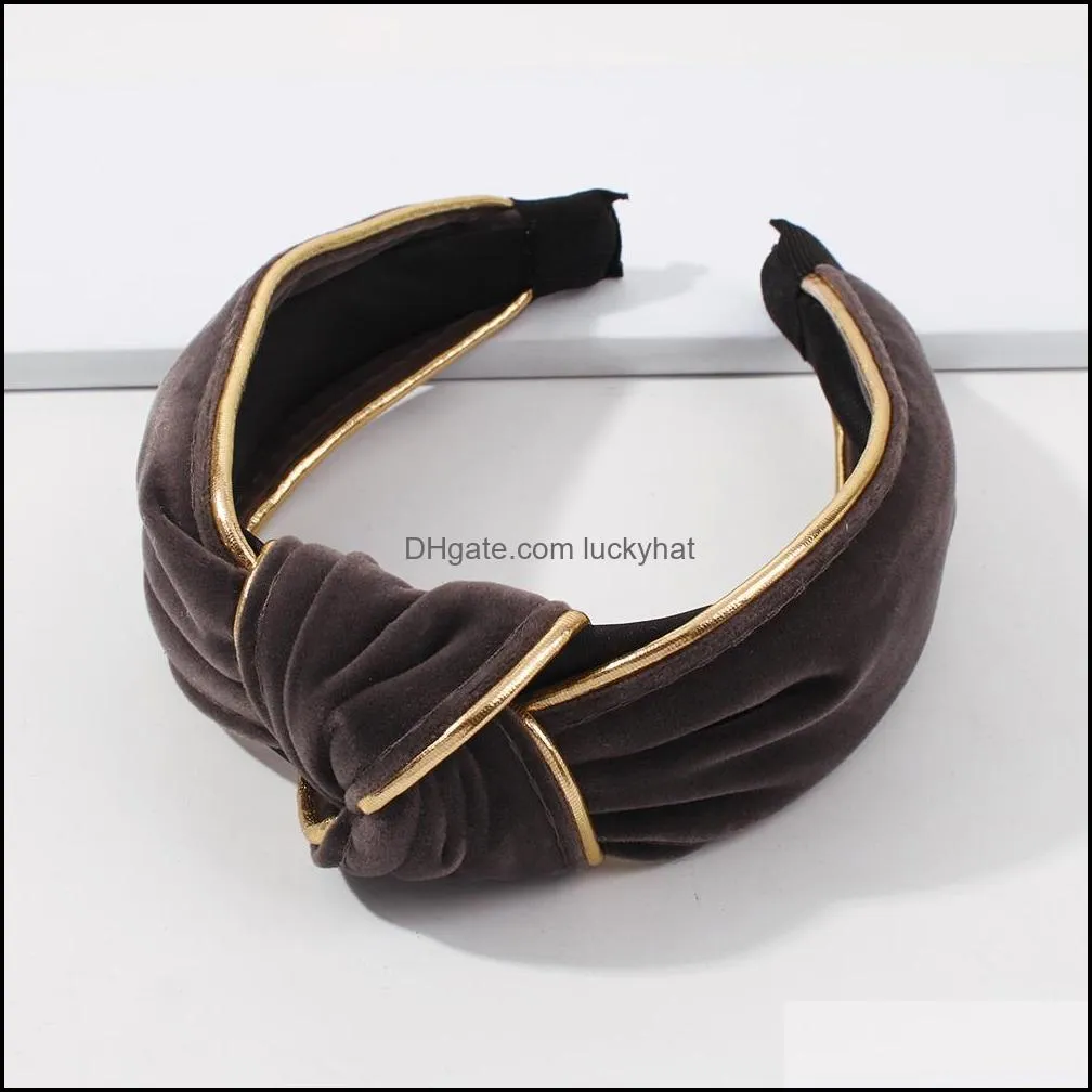 Black Pink Velvet Headband Pure Color Top Knotted Design Hairbands For Women Fashion Wide Cross Hair Bands Hair Accessories