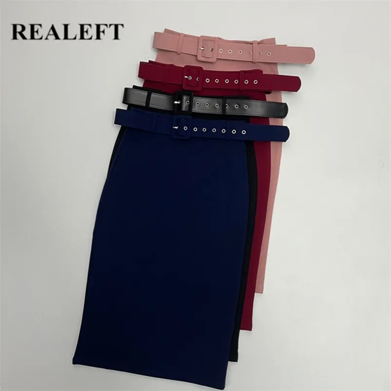 Realeft Summer Femmes Jupes portefeuille sexy avec ceinture taille haute élégante femme jupes midi bureau gaine jupes crayon 210730