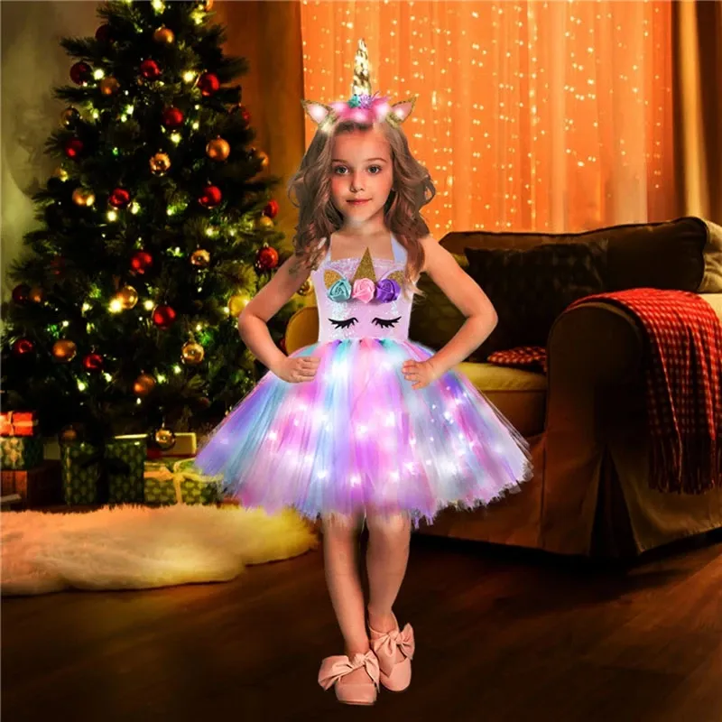 Meninas brilhantes unicórnio tut vestido brilhar crianças vestidos para meninas hallowmas festa princesa crianças vestidos vestidos