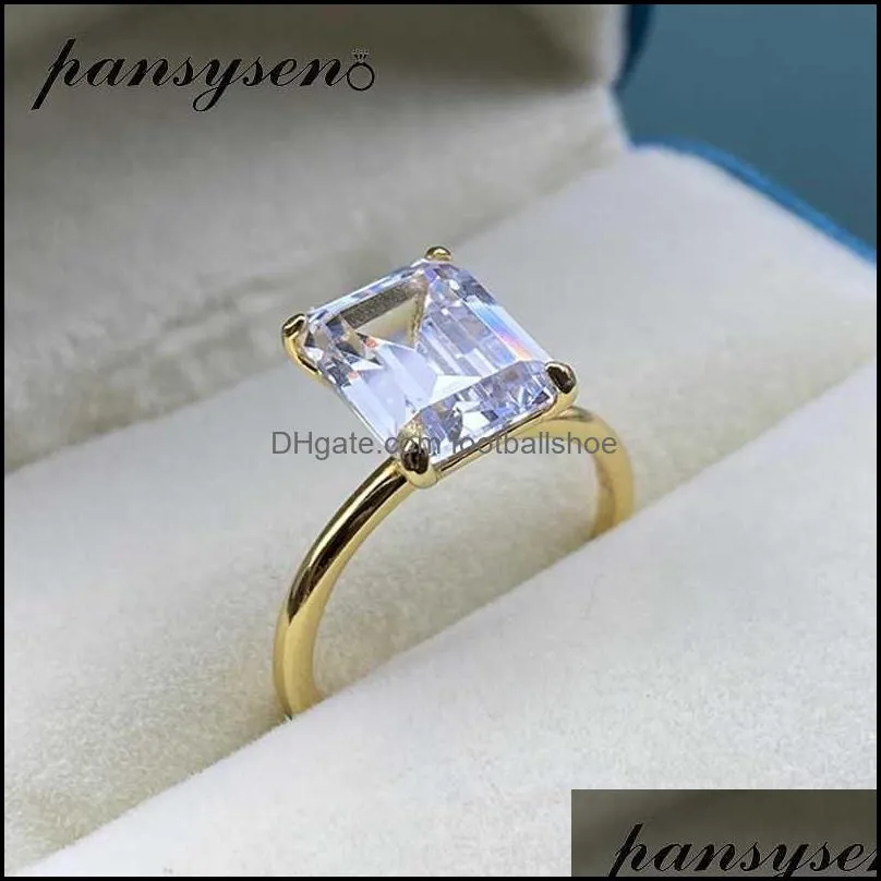 Solitaire Ring Ringar Smycken Pansysen Vit / Gul / Rose Guldfärg Lyx 8x10mm Emerald Cut AAA Zircon för kvinnor 100% 925 Sterling Sier Fin