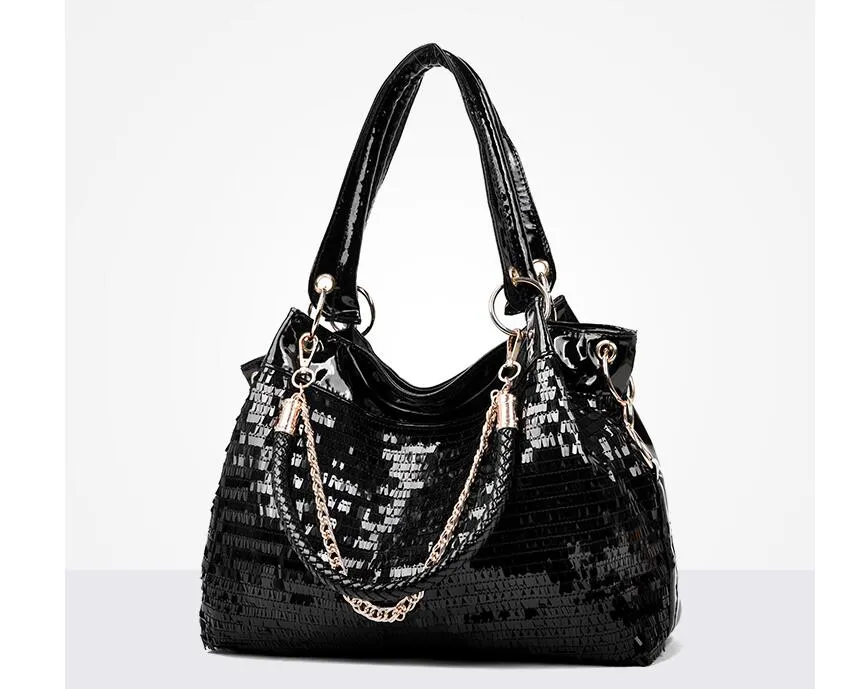 2021 Black Patent Leather Women Tote Bag Shoulder Crossbody Handbags Solid Big Handbag Tassel Large Capacity Top-handle Bags Purse