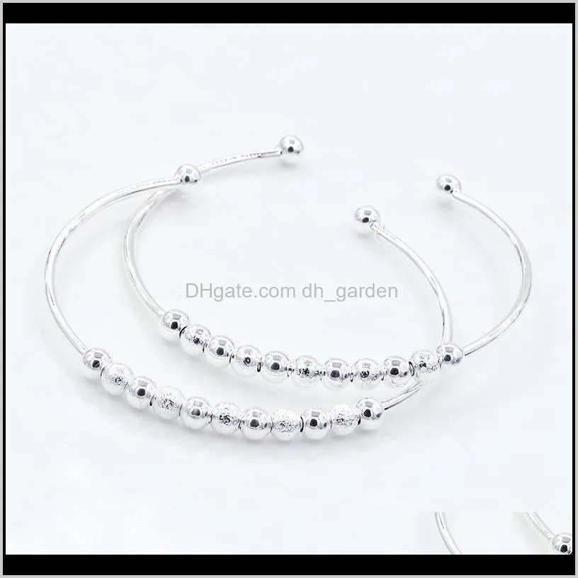 fashion charm silver plated bead bracelet women open cuff bangle european girls bracelet jewelry for bride