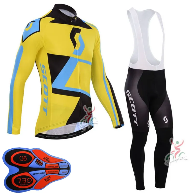 Frühling/Herbst SCOTT Team Herren Radtrikot Set Langarmshirts Trägerhosen Anzug MTB Bike Outfits Rennrad Uniform Outdoor Sportbekleidung Ropa Ciclismo S21042016