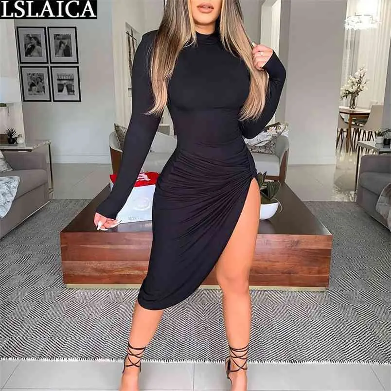 Solid Color Sexy Dresses for Women 2024 Long Sleeve Skinny Autumn Winter Clubwear
