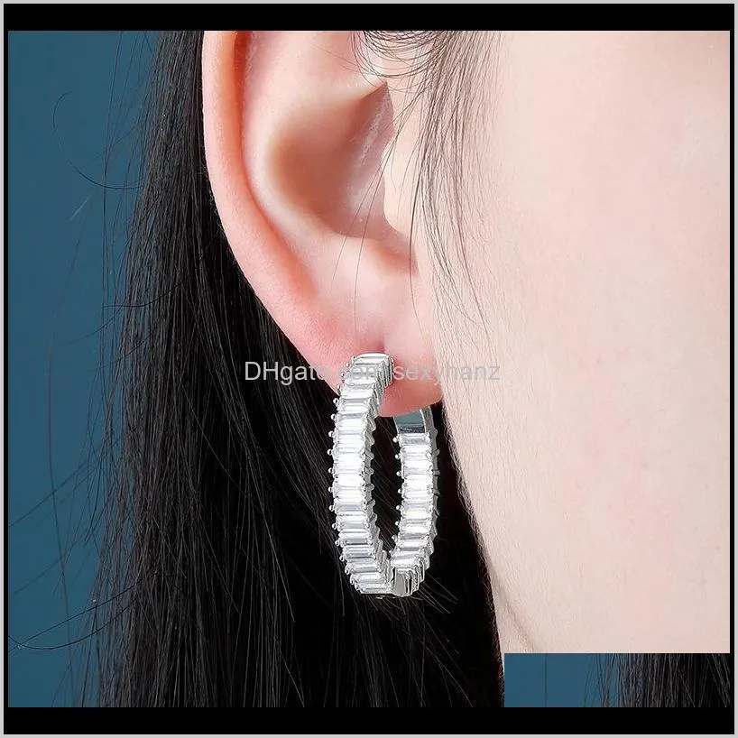 1 pair hip hop prong setting cz stone bling ice out circles hoop earrings for men women unisex fashion jewelry