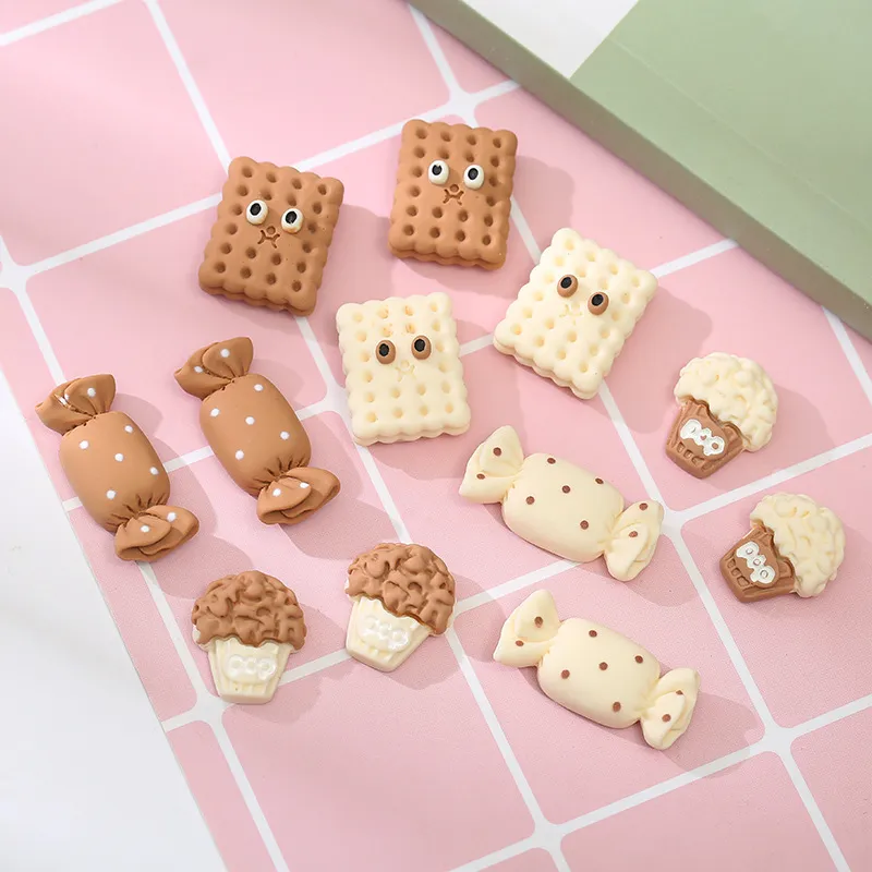 Nouveaux composants de résine de biscuits de bonbons de Simulation hybride, Cabochon à dos plat, accessoires d'embellissements Kawaii pour Scrapbook, 40 pièces