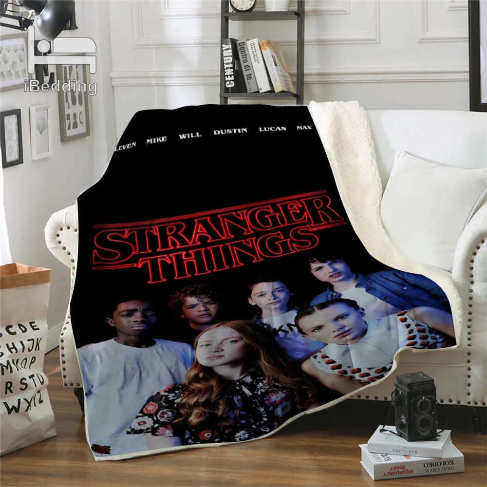 New Horror Movie Stranger-Things Premium Throw Blanket Print on Demand Sherpa Couvertures pour Canapé Personnalisé DIY En Peluche Mince Quilt H0276n