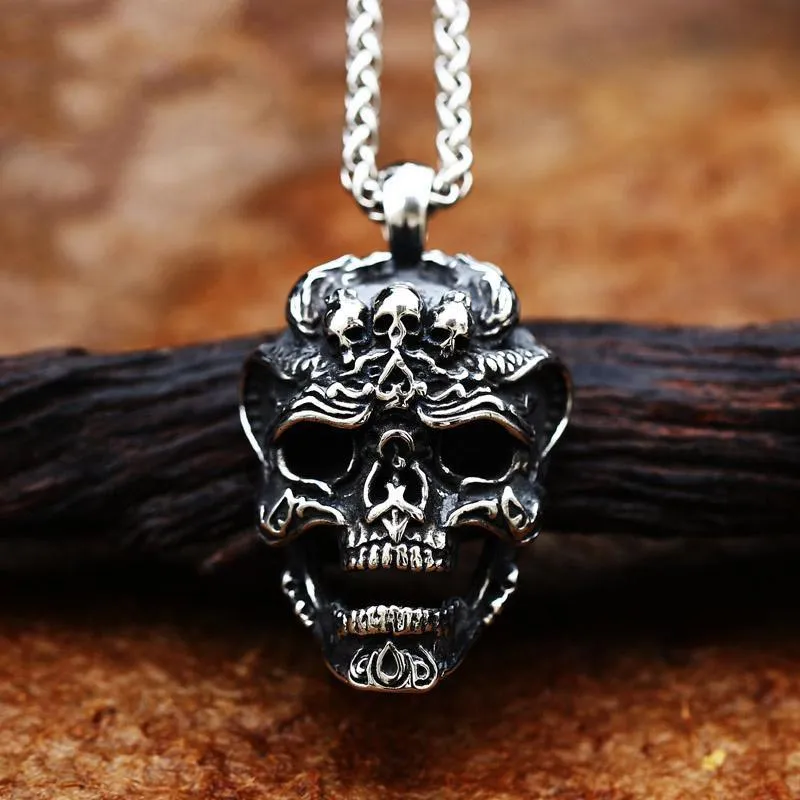 Pendant Necklaces Retro Punk Stainless Steel Ghost Skull Mask Necklace Fashion Animal Motorcycle Chain Male Hollow Out Gifts Wholesale