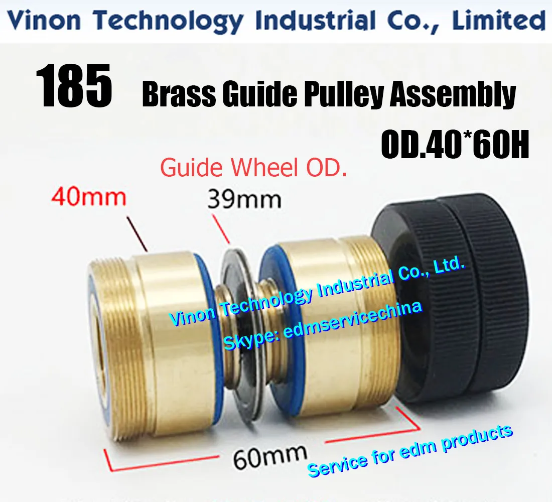 OD40x60HMM 185 황동 가이드 풀리 롤러 어셈블리 부품, 황동 롤러의 직경 40mm, 가이드 풀리의 직경. 39mm, 높이 60mm CNC 와이어 컷 EDM 기계에 사용