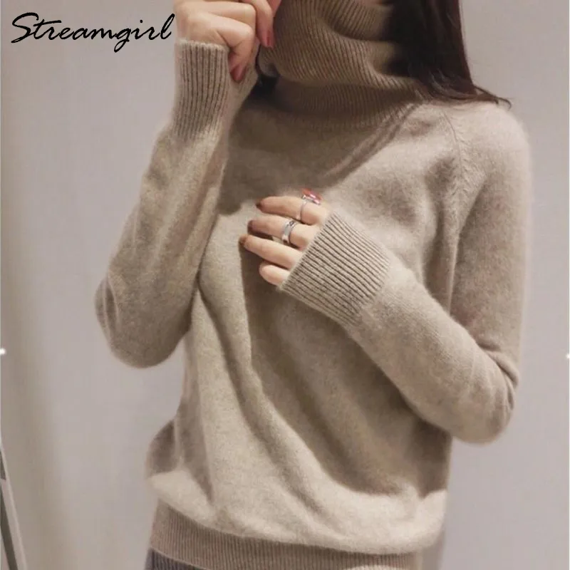 Streamgirl Winter Cashmere Sweater Women Sweaters And Pullovers Black Turtleneck Women Cashmere Jumper Warm Thick Sweater Female 210421