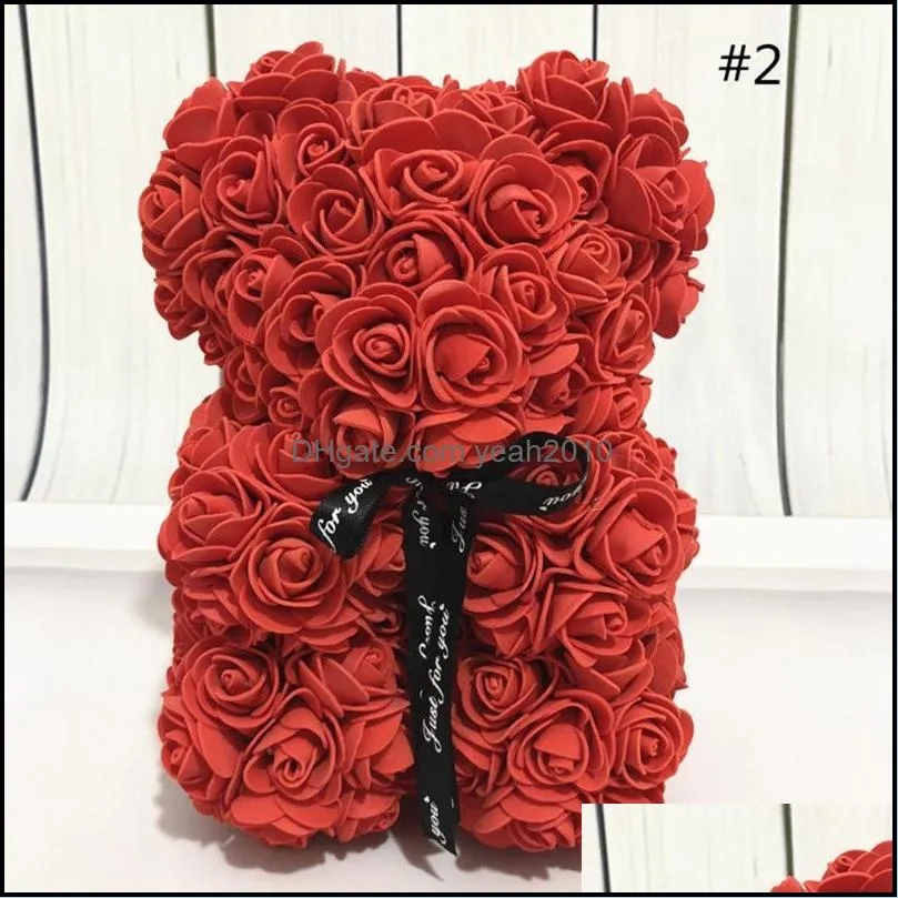 25cm Creative Foam Rose Teddy Bear Artificial Flower Rose Bear Christmas Party Decoration Valentines`s Gifts Supplies