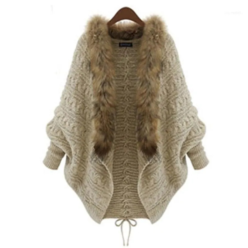 Vrouwen sweaters vrouwen groothandel- vrouwen winter vest dikke capes pull femme herfst merk mode gebreide bontkraag wol sw