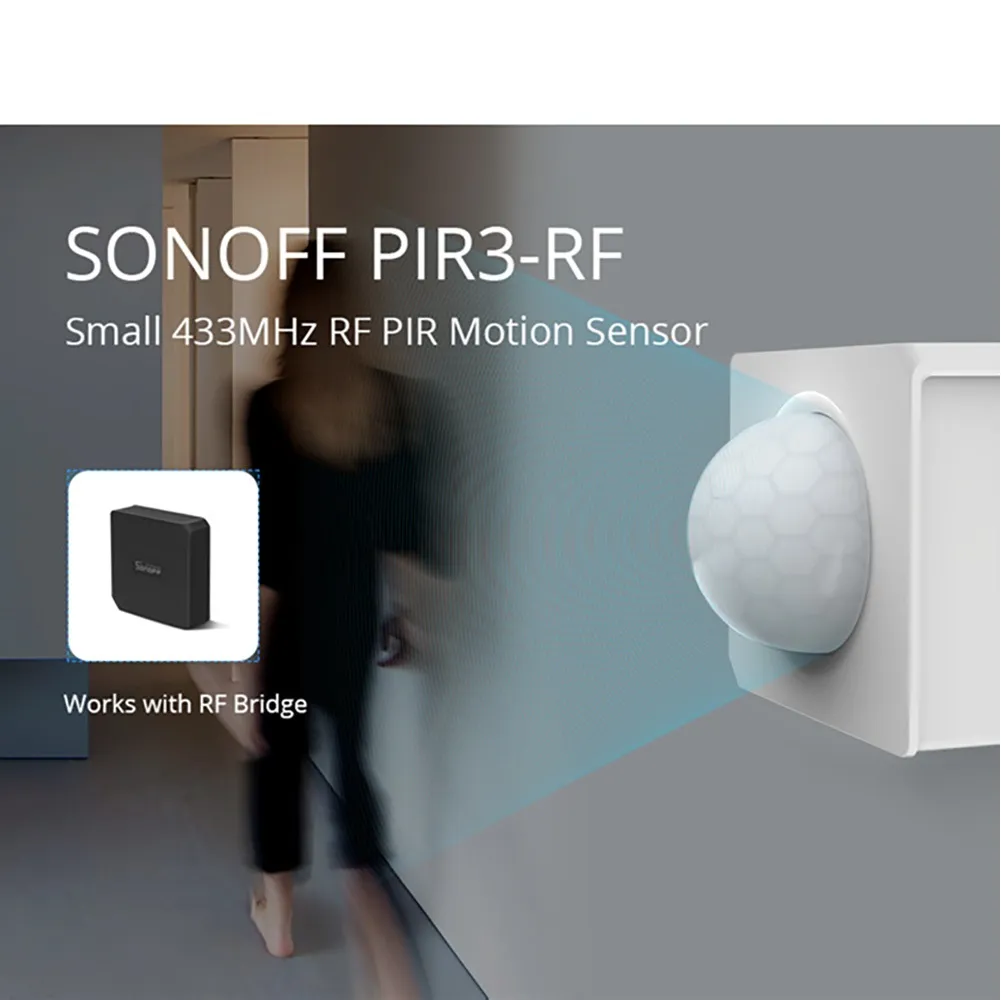 SONOFF PIR3-RF RF 433 mhz Capteur de mouvement Scènes intelligentes Synchronisation d'alarme à double mode via EWelink APP Automation Fonctionne avec le pont RF433 nouveau