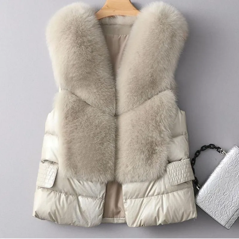 여성 조끼 짧은 조끼 조끼 재킷 가짜 모피 여성 겨울 Gilet Coat 한국어 패션 민소매 웨이스 코트 탑 따뜻한 블랙 퍼프 Chaleco Muje