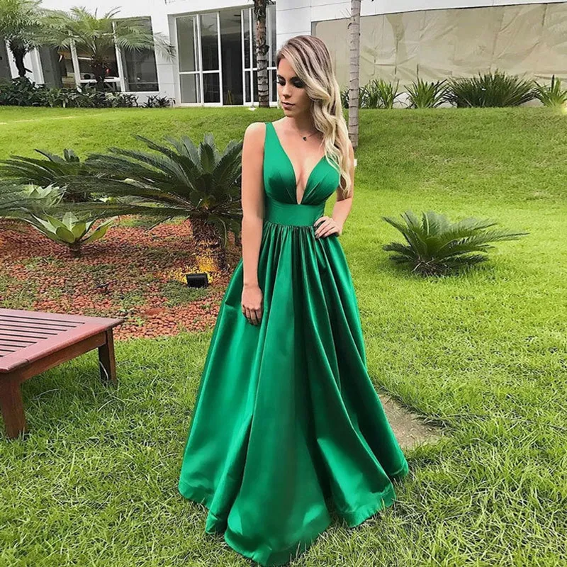 Compra Vestido De Noche Verde De La Línea Longitud De La Noche Longitud  Elegante Mujeres Vestidos Formales Vestidos De V Cuello Profundo Sexy  Vestidos De Baile Simples Barato | Entrega Rápida Y