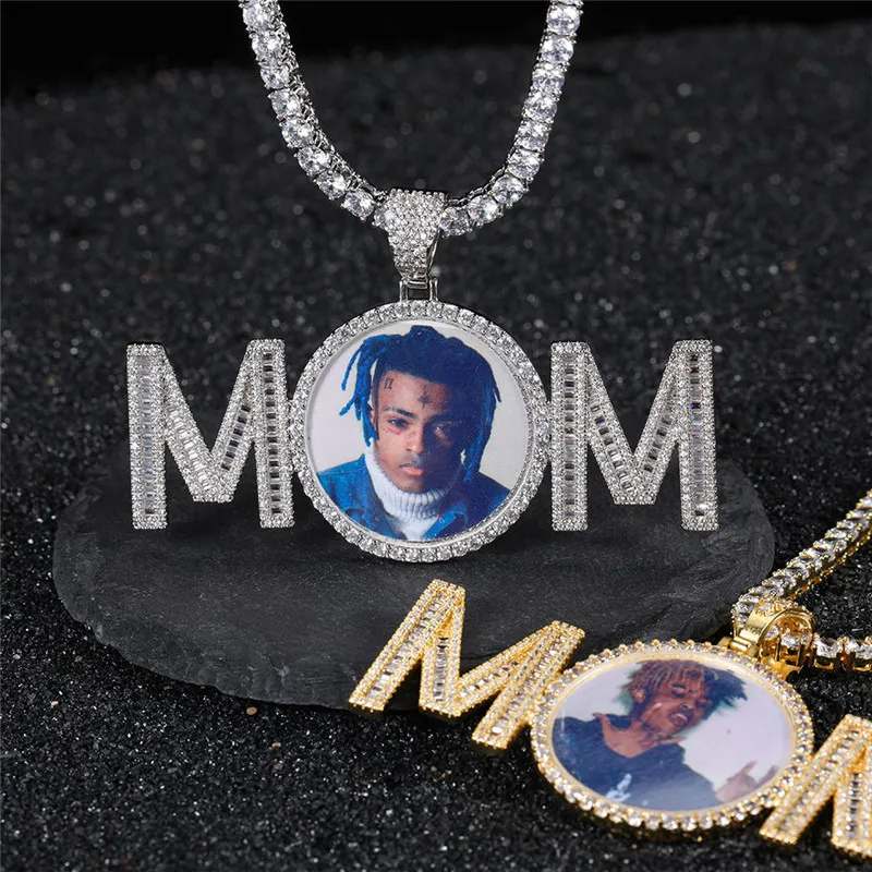 Cadeau Fête des Mères Maman Personnalisé Photo Mémoire Collier Pendentif Or Argent Plaqué avec Corde Tennis Chaîne