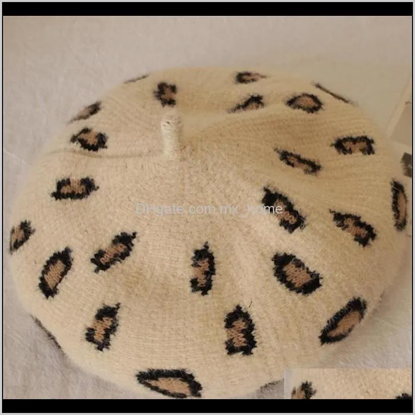 winter kids beret hats leopard print girls knitted beanie cap baby children hat girls warm outdoor caps accessories 2-6years