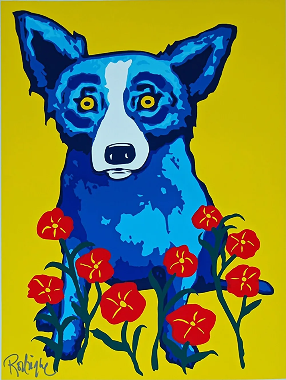 Animais flores vermelhas e a pintura a óleo do cão em canvas home decor handcrafts / hd impressão de parede de parede de parede personalização é aceitável 21061215