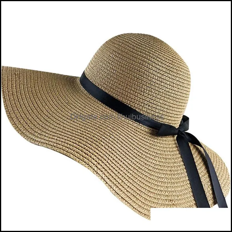 simple Foldable Wide Brim Floppy Girls Straw Hat Sun Hat Beach Women Summer Hat UV Protect Travel Cap Lady Cap Female C0305 Y0910