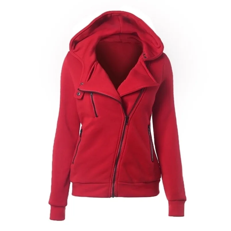 Bluzyki Kobiety Zip Up Hoodie Red Plus Size Odzież Dorywczo Koreańska Bluza Moda Wiosna Oversize Bluzy JD371 210909