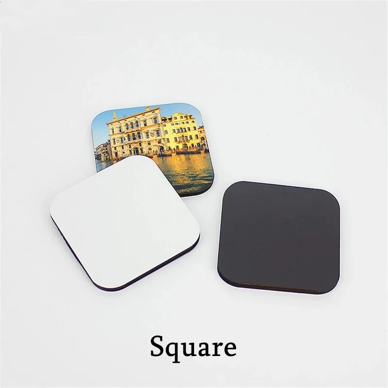 Sublimation blank DIY Fridge Magnets Wooden MDF Refrigerator Sticker Creative Magnets Gift Heat transfer Round Rectangle Square