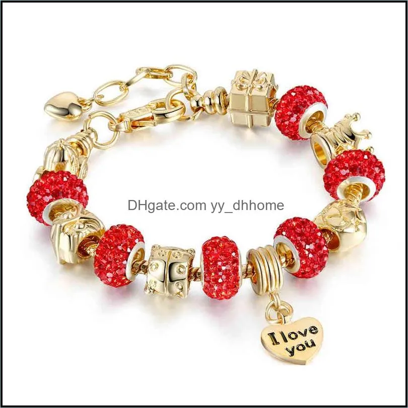 YW Fashion Antique Sier plated Bracelets & Bangl Heart Charm Beads Bracelet for Women DIY Original Jewelry Gift