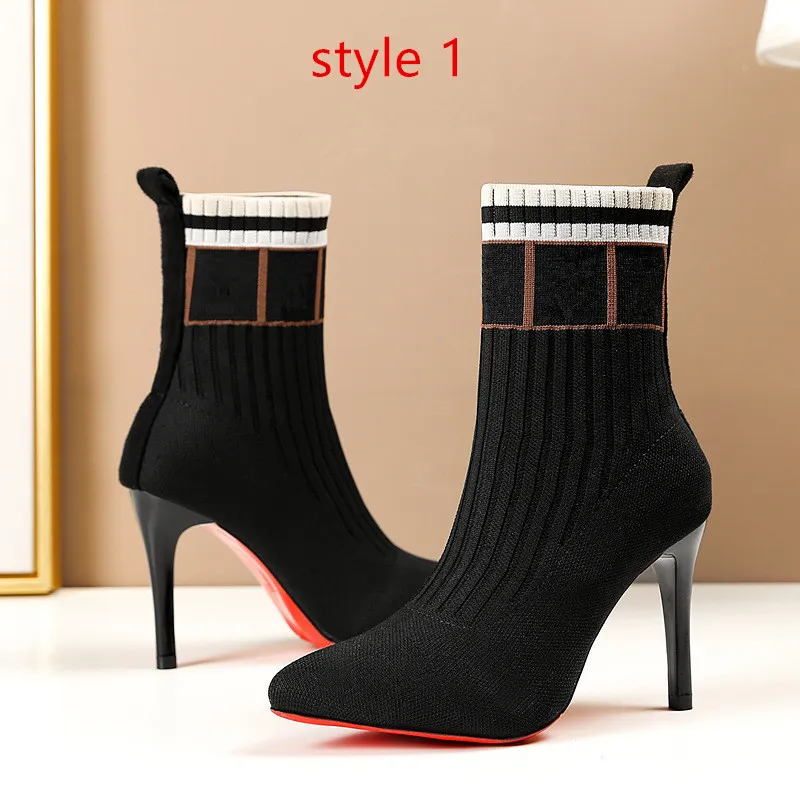 Boots Women Designers autumn winter socks heel boot fashion sexy Knitted elastic designer Alphabetic womens shoes lady Letter Thick high heels their Cowskin shoe