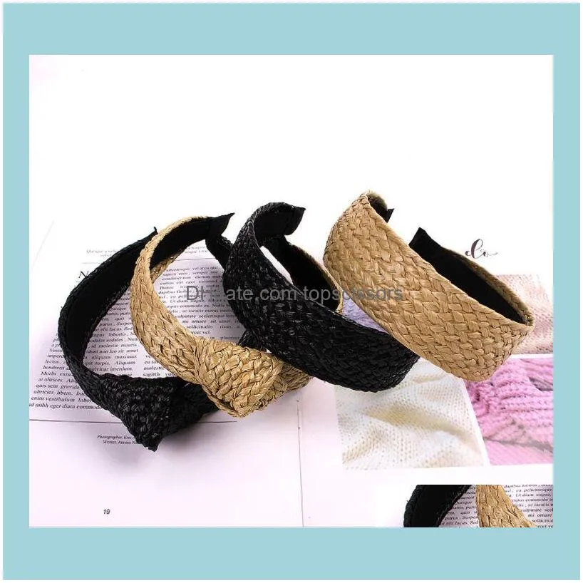 Girl Bohemian Knitted Straw Hairband Lady Weaving Knotted Headband Cross Women Hair Hoop Accessories1