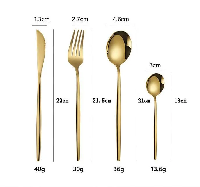 4pcs / set svart guld bestick uppsättningar 18/10 rostfritt stål dinnerware silverware bestick middag kniv gaffel sked