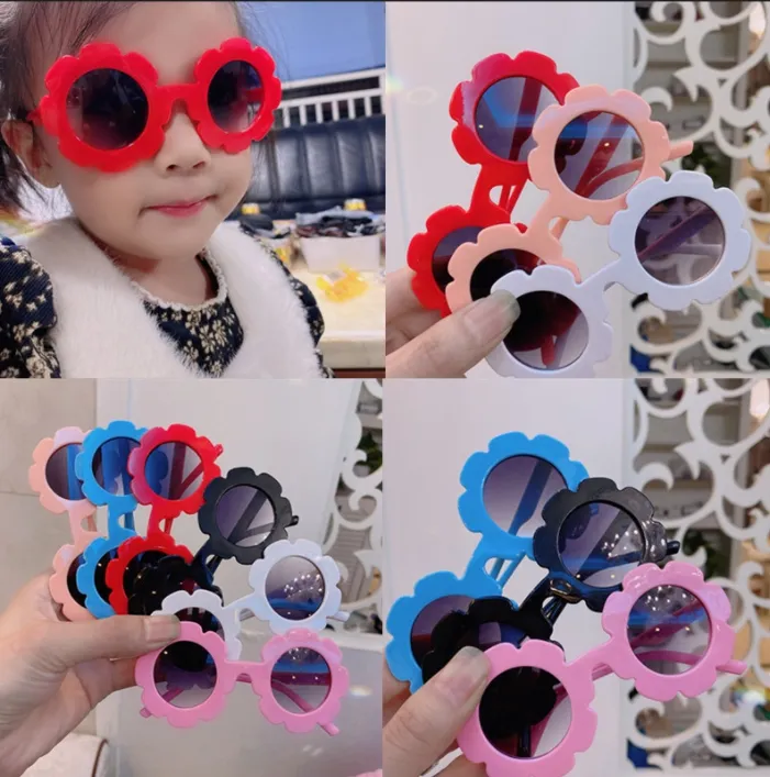 Nave rápida Sun Flower Round Cute kids gafas de sol UV400 para niño niñas niño encantador bebé gafas de sol niños al por mayor