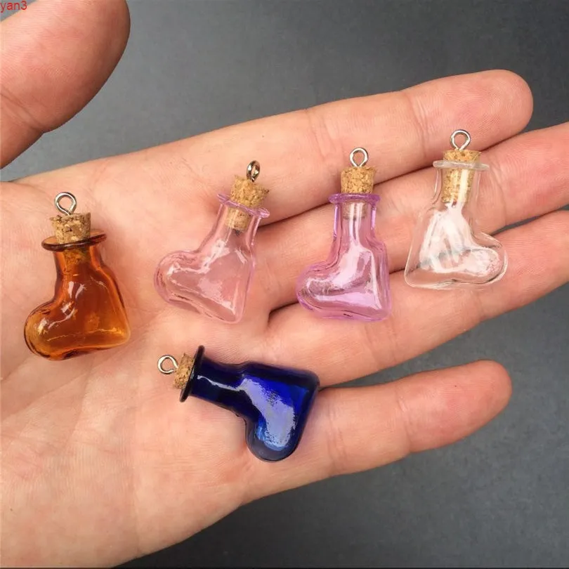 Mini bouteilles artisanales en forme de cœur en verre, 70 pièces, avec boucle en métal, couleurs faites à la main, cadeau de mariage, mélange mignon, 7 couleurs, haute quantité, vente en gros