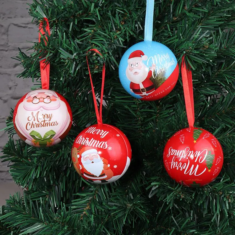 Xmas Tree Round Iron Ball Decorations Christmas Cartoon Mini Candy Box Hanging Santa Claus Birthday Gift Ornament Party Supplies BH4862 WLY