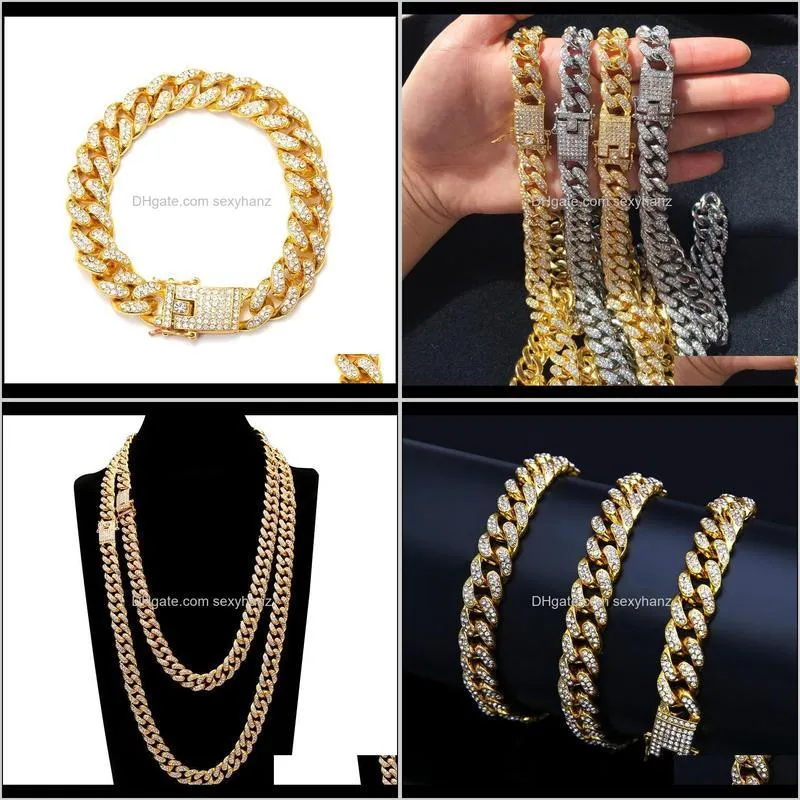 men hip hop iced out bling full pave rhinstones chain necklace fashion cz  cuban chains necklaces hiphop for unisex jewelry