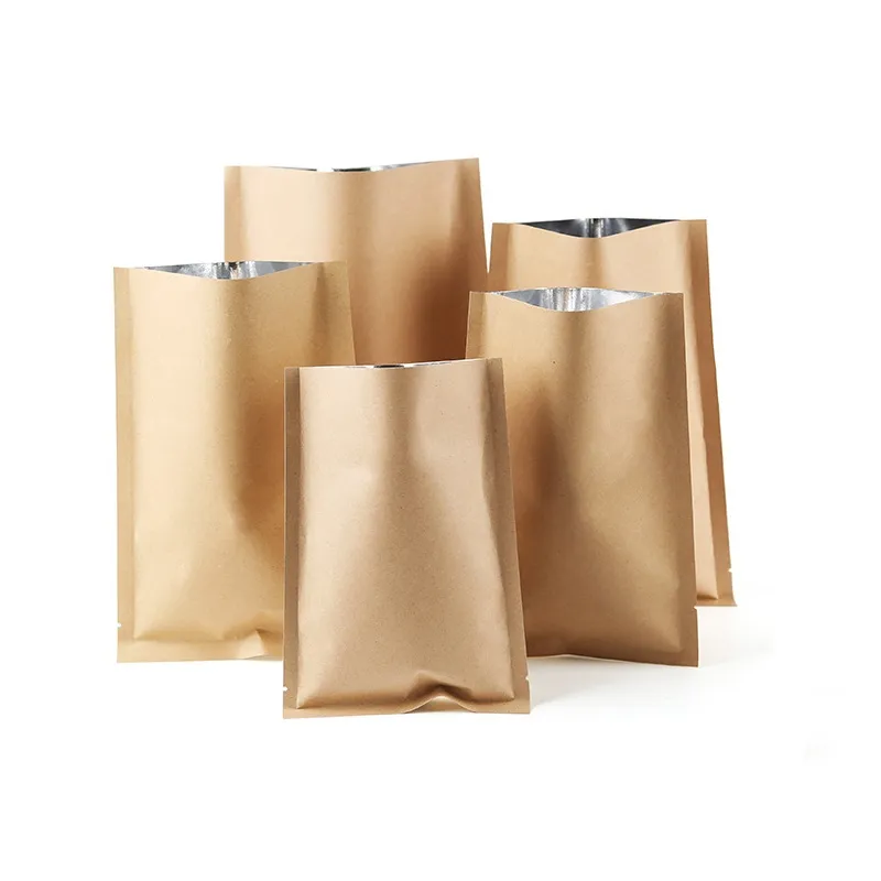 Öppna Top Kraft Paper Mylar Folie Väska Värmevakuum Tätning Tear Notch Mat Förvaring Förpackningspåsar För Kaffe Candy Tea Pack LX3894