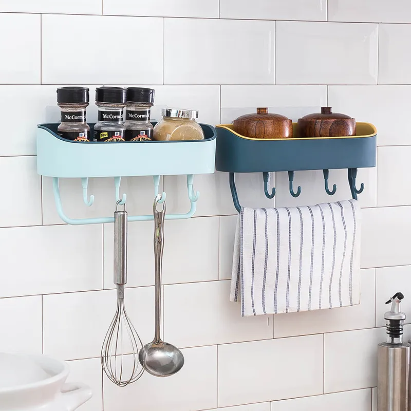 Punch-free plastic badkamer rack zeep shampoo wandmontage zelfklevende badkamer douche plank keukengerei hanger