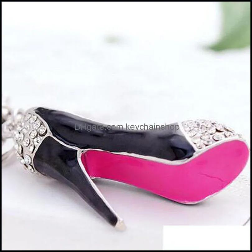 3D Shoes Keys Holder Keychains Novelty High-heel Shoe Key Chains Purse Handbag Charms Rhinestone Decor Sandal Keyring Jewelry Gifts