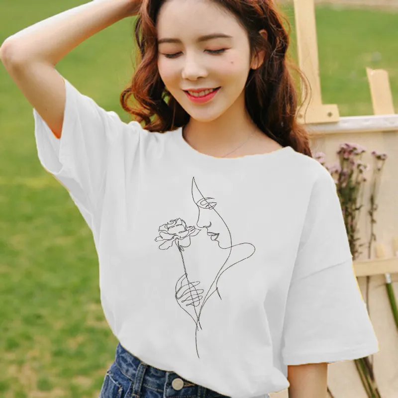 White Tshirt Face Abstract Simple Women Casual Funny T Shirt Gift For Lady Yong Girl Top Tee Drop Ship Summer Female Tops 210521