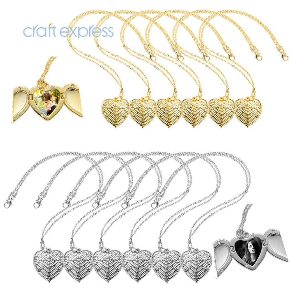 BTSUB CRAFT EXPRS Sublimatie Blanks Mooie Sier Gold Heart Chain Hanger Angel Wings Cover Sieraden Ketting