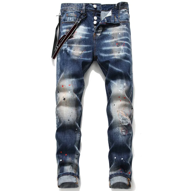 2021 Mens Designer Jeans Distressed Ripped Biker Slim Fit Motorcycle Denim For Men s Fashion tracksuits Mans Pants pour hommes