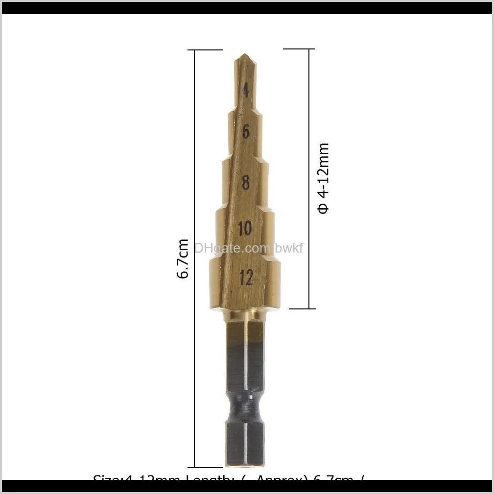 4-12mm hss step drill bit hex shank pagoda titanium coated drill bit hole cutter woodworking metalworking drilling tool