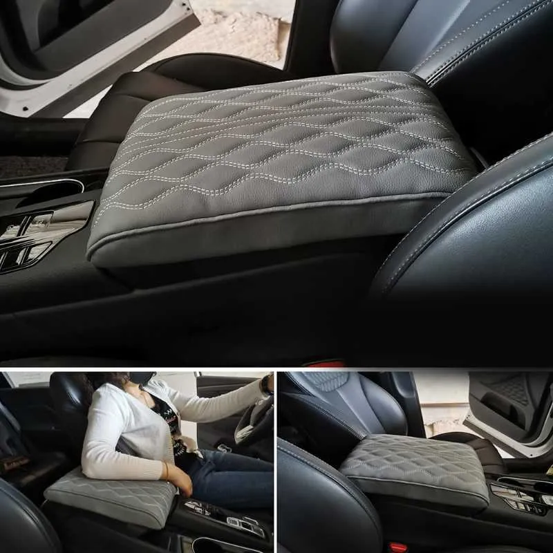 Universal Auto Center Console Box Armrest Protector Leather Wave ...