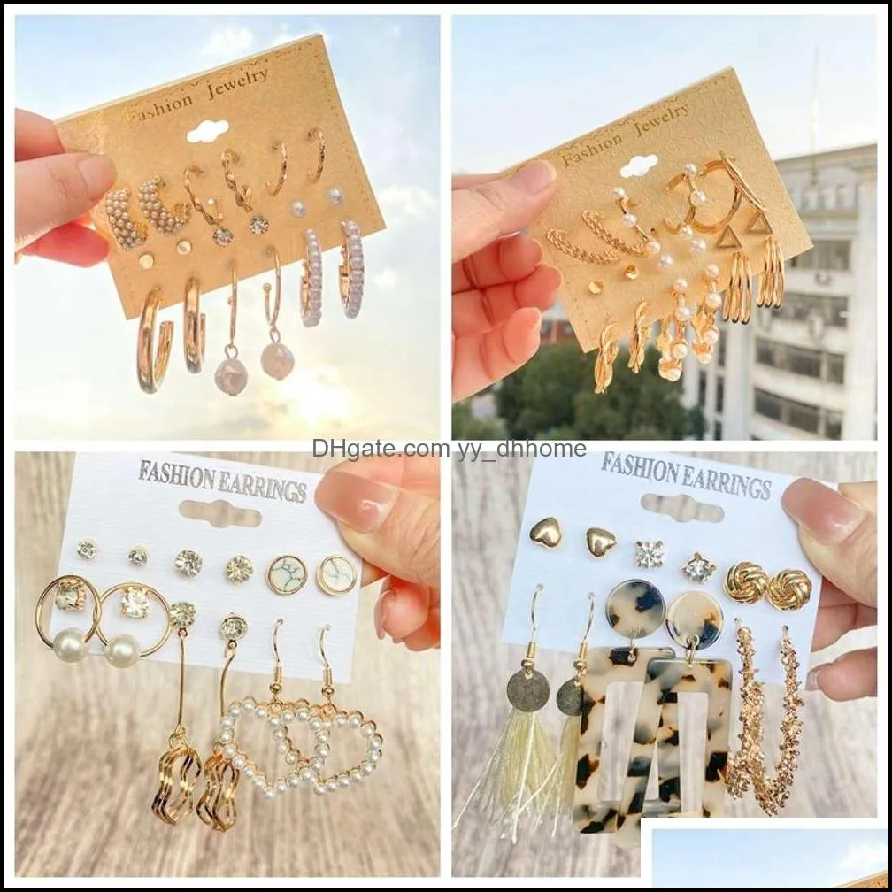 dangles Vkme Fashion Gold Pearl Earrings Set for Women Vintage Metals Hook Geometric Circle 2021 Jewelry