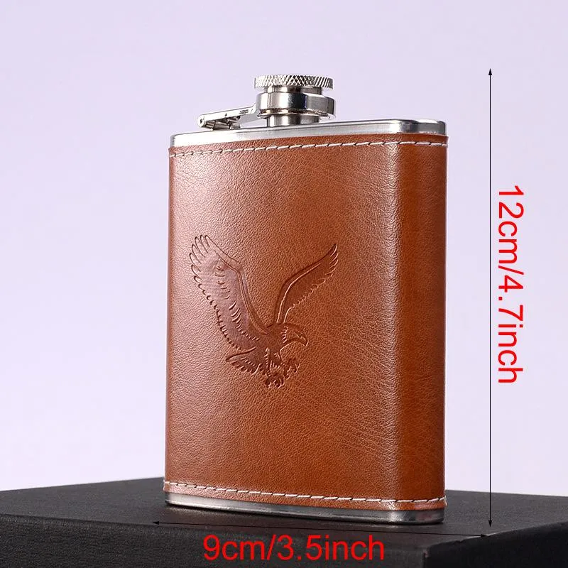 Leather 7oz Pocket Hip Flasks 304 Stainless Steel Portable Wine Bottle Men Mini Alcohol Pocket Flagon Luxury Metal Hip Flasks VT1321 T03